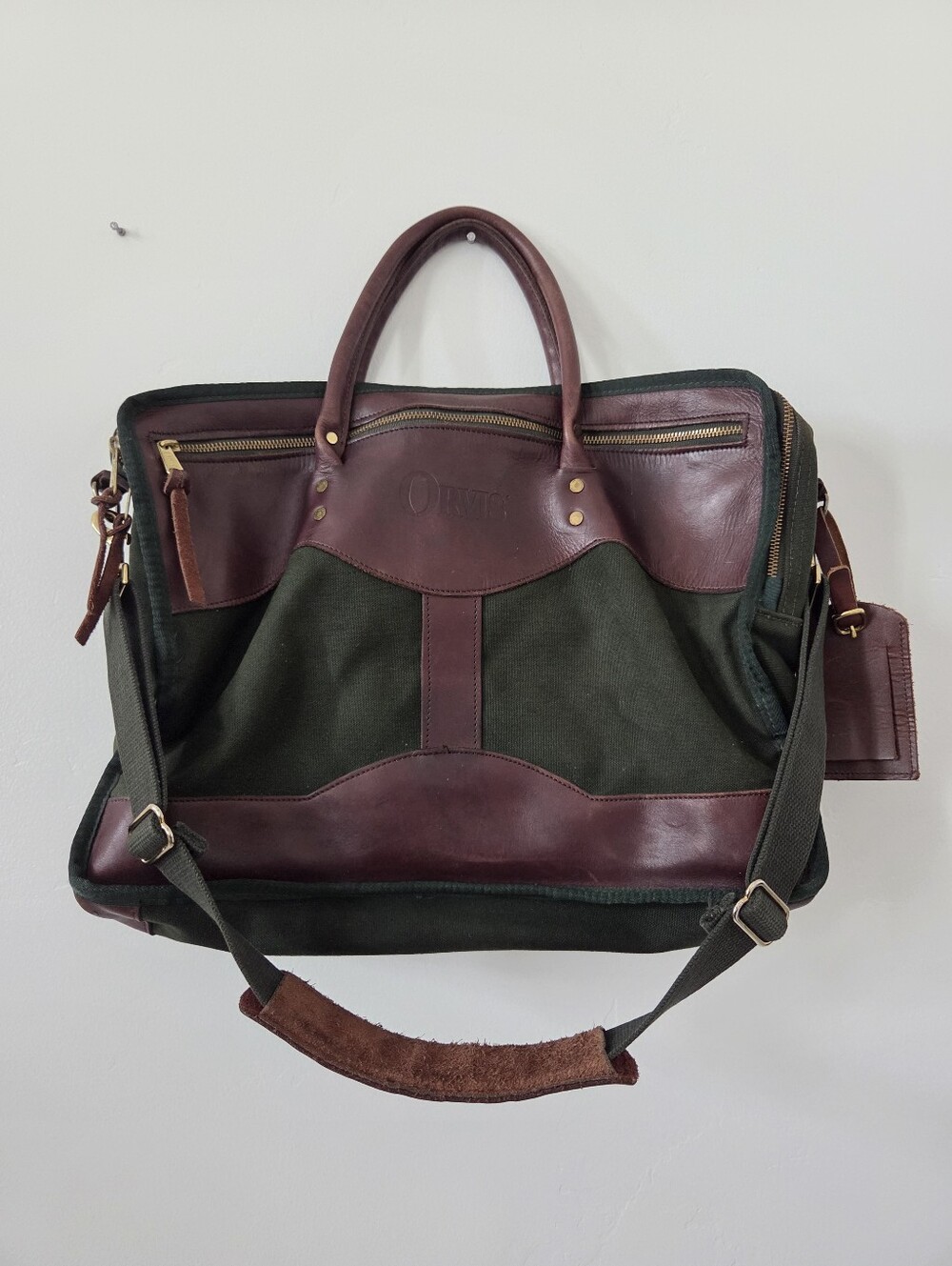 Vintage Orvis Battenkill Canvas Leather Tote Messenger Bag Green Heritage Preppy